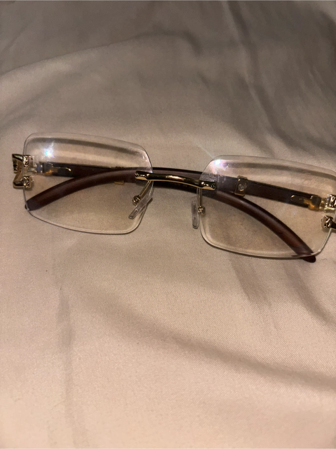 Rimless Glasses with Gold Accents