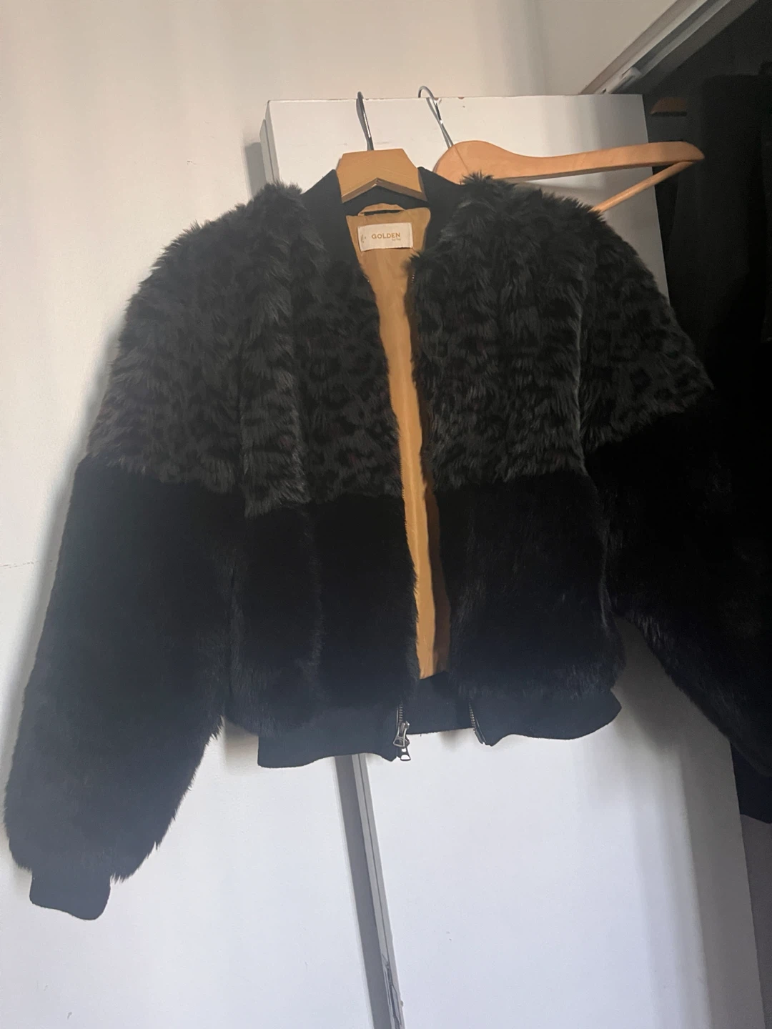 Golden Faux Fur Bomber Jacket