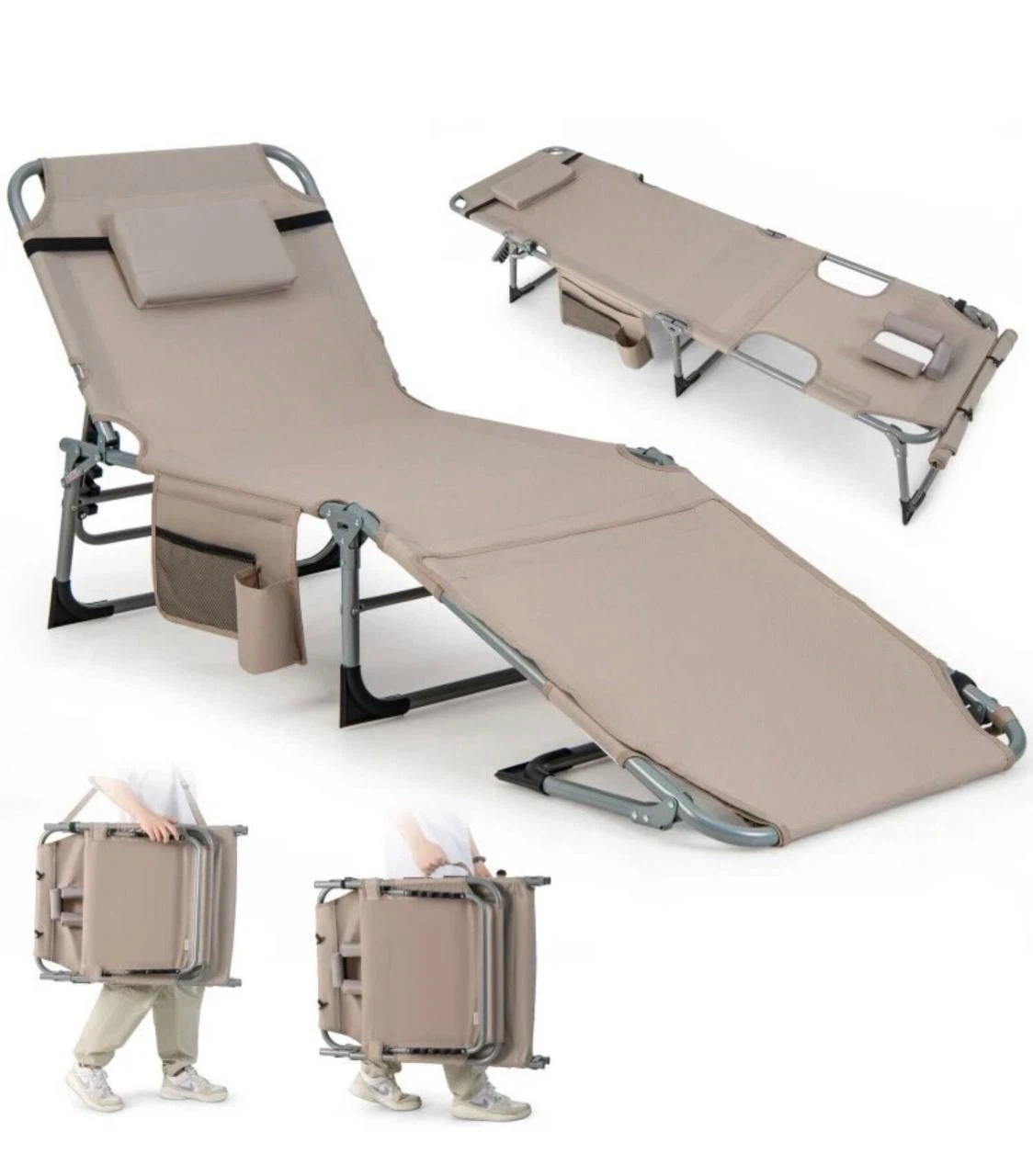 Adjustable 5-Position Folding Chaise Lounge Chair