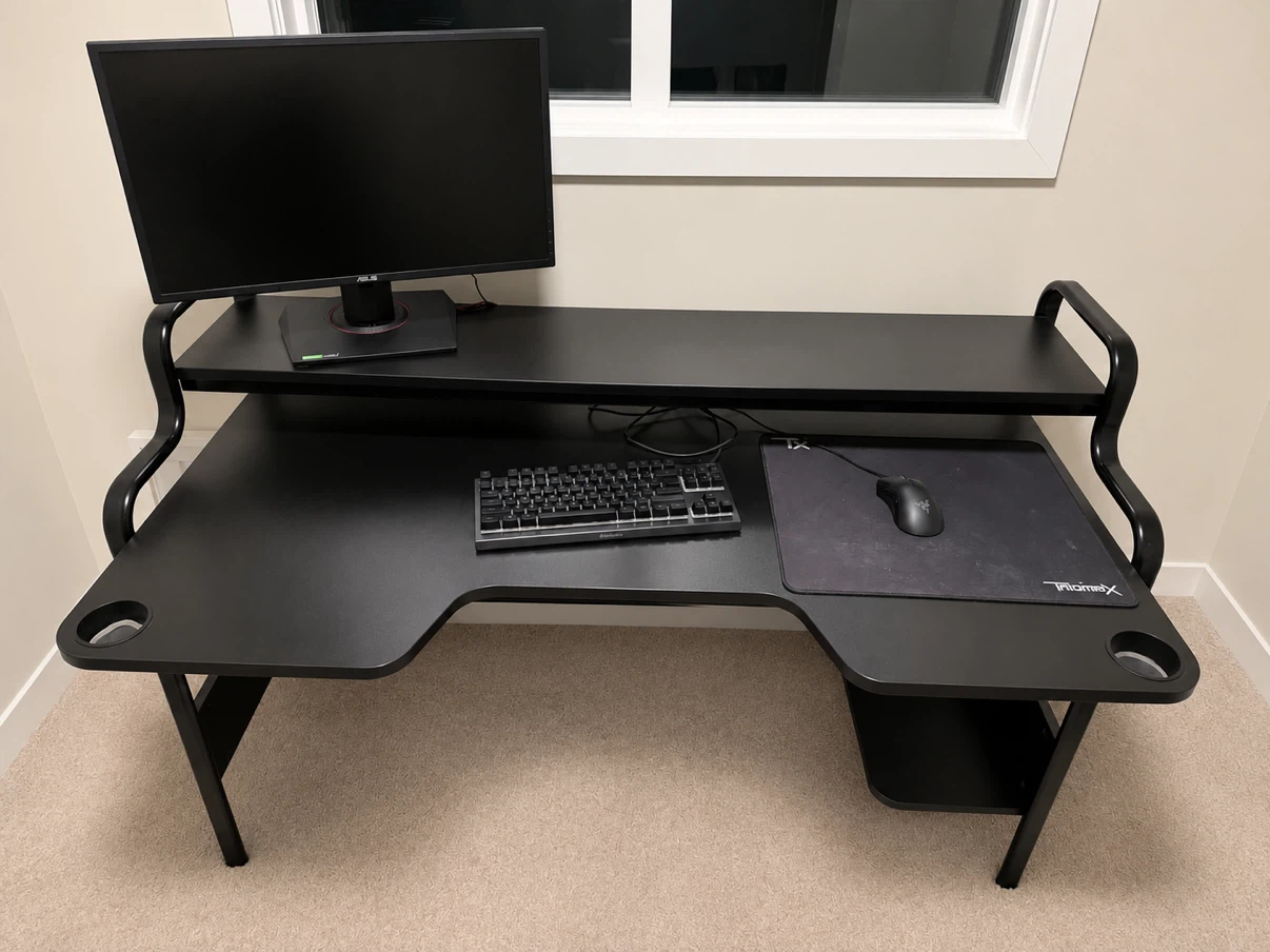 IKEa FREDDE - Black Gaming Desk with Elevated Shelf