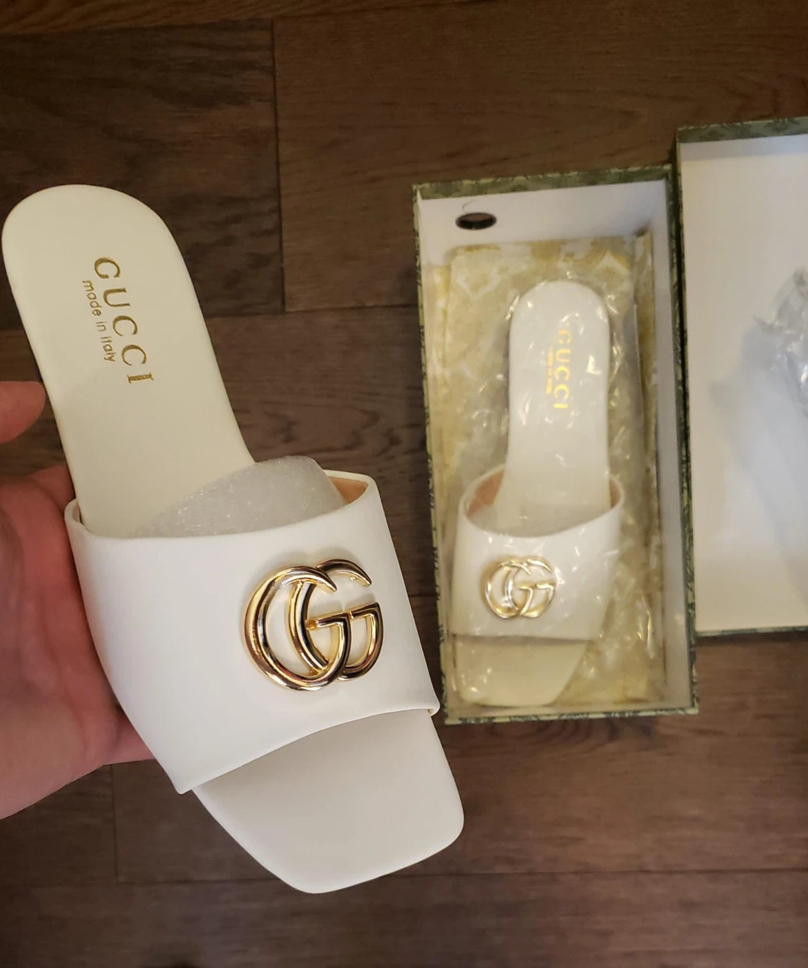 White Gucci Slides - photo 3