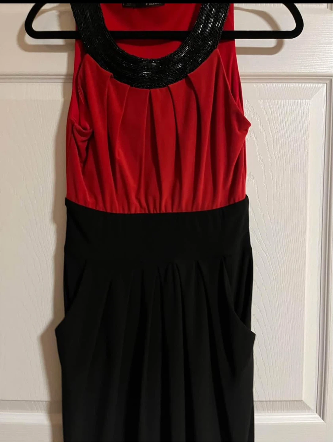 Maurices Red and Black Beaded Neck Dress