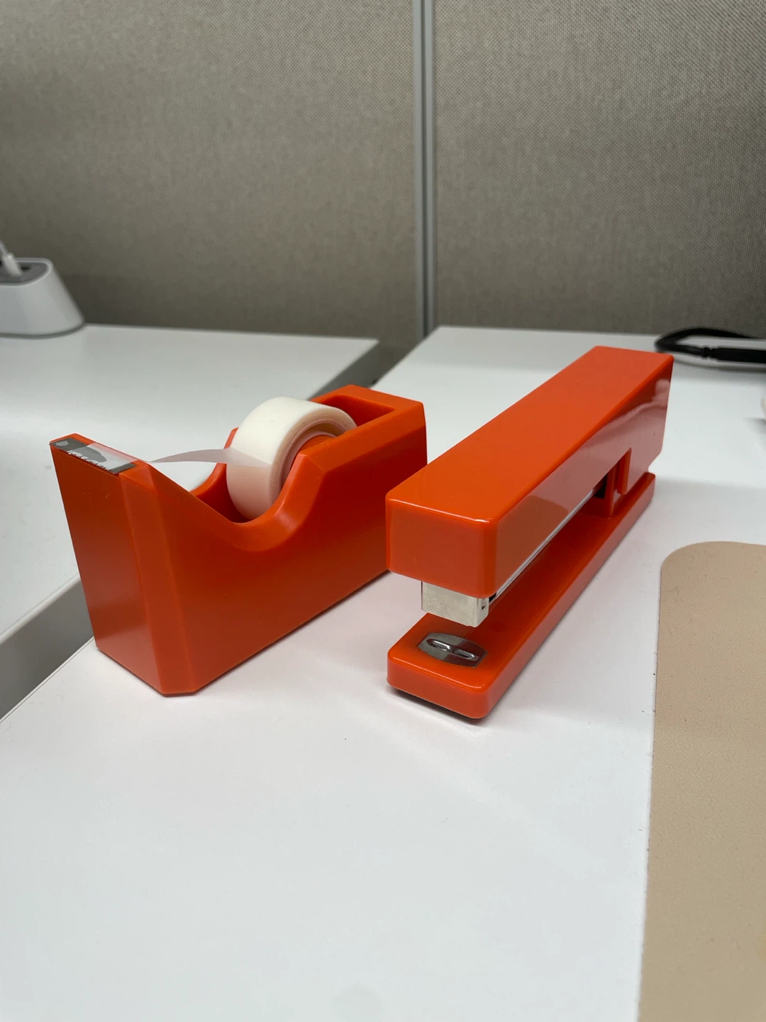 Orange Stapler and Tape Dispenser Set