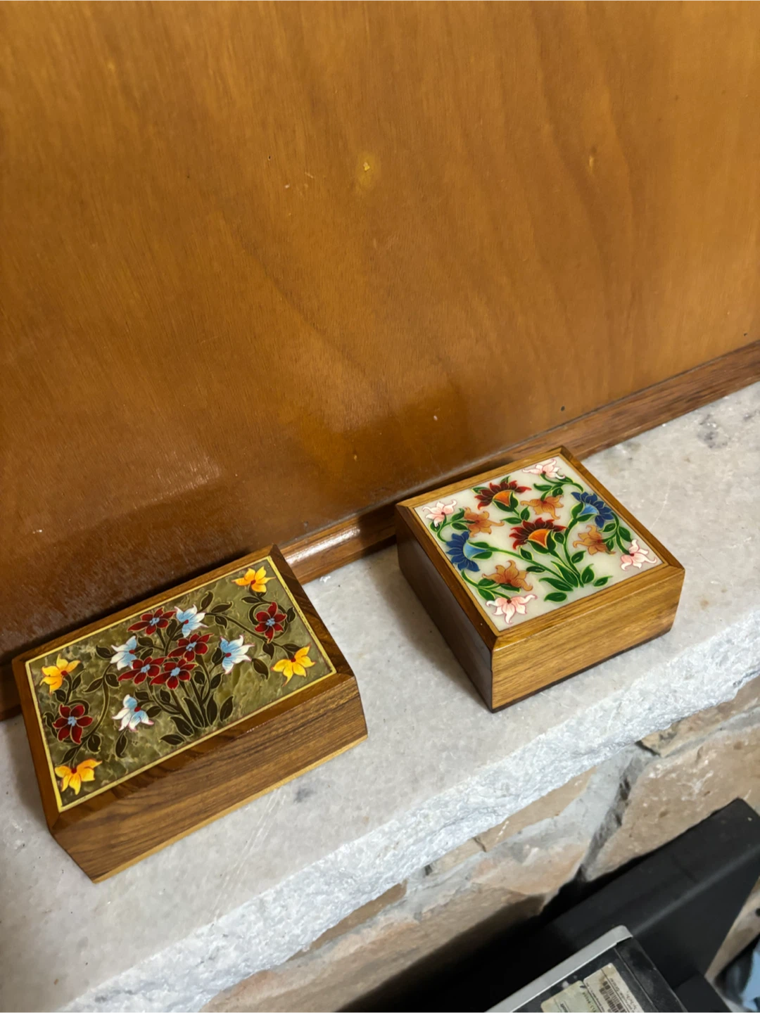 Wooden decorative boxes with floral inlay