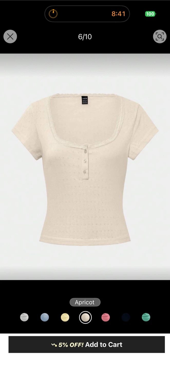 Cute Lace Trim Short Sleeve T-Shirt - Apricot - photo 3