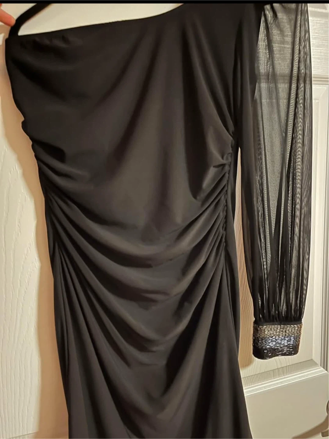 Studio Y Black One-Shoulder Ruched Dress