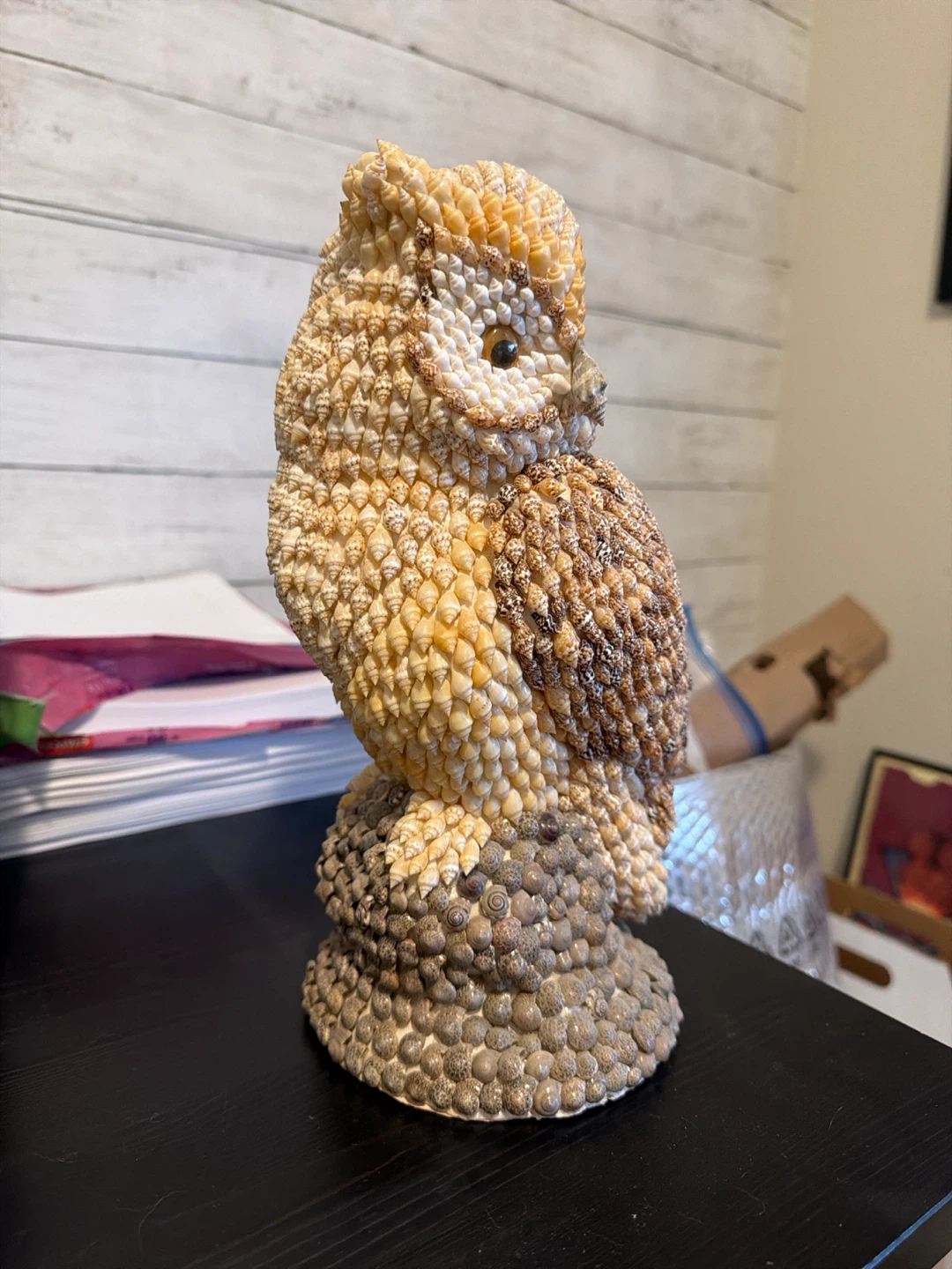 Vintage Encrusted Owl Figurine Shell Art 11" Tall Folk Art - photo 2
