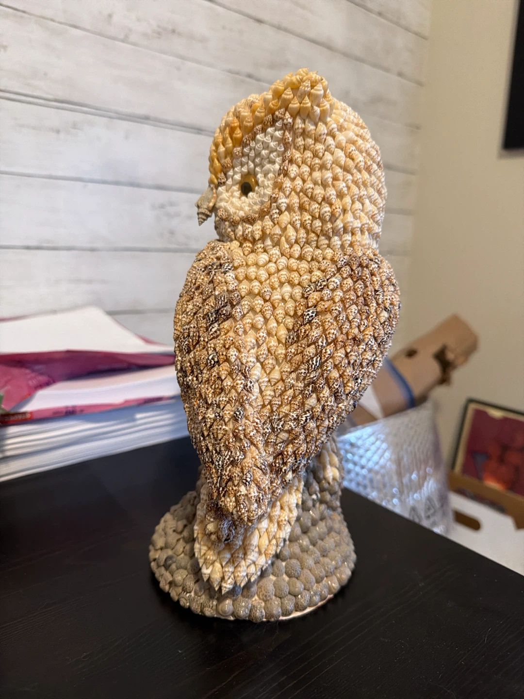 Vintage Encrusted Owl Figurine Shell Art 11" Tall Folk Art - photo 3