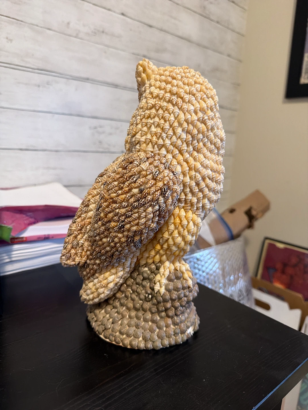Vintage Encrusted Owl Figurine Shell Art 11" Tall Folk Art - photo 4