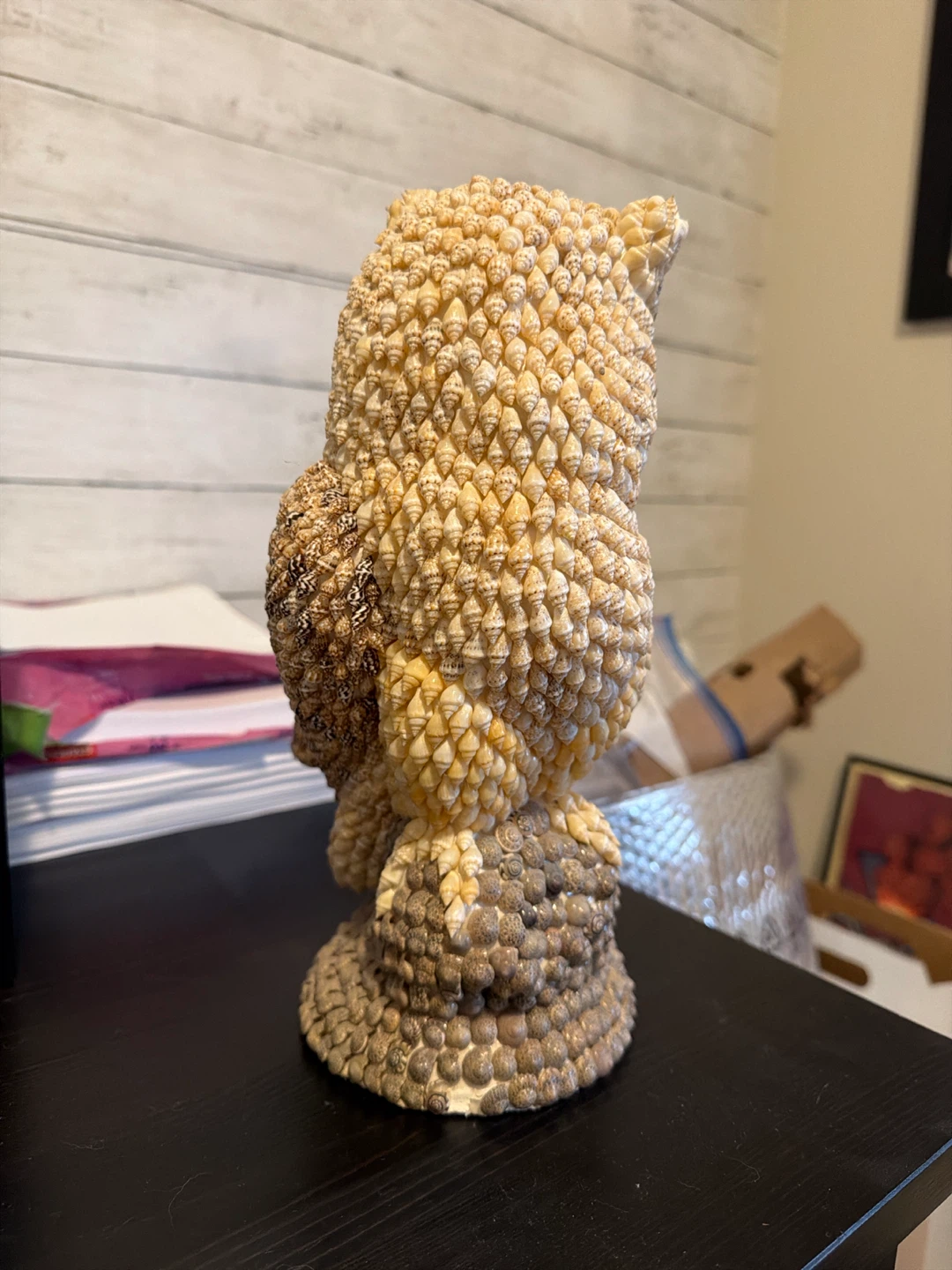 Vintage Encrusted Owl Figurine Shell Art 11" Tall Folk Art - photo 5