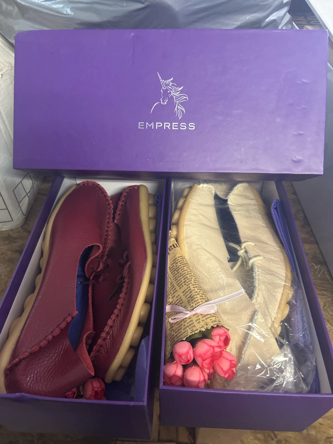 Empress Women's Loafers - Red and Beige