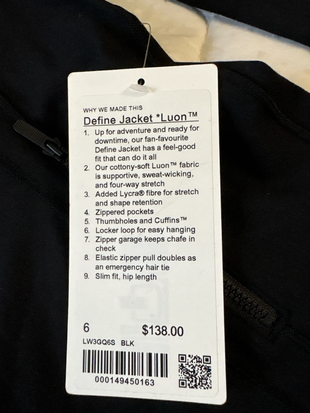 Lululemon Define Jacket Luon Black Size 6 brand new! - photo 2