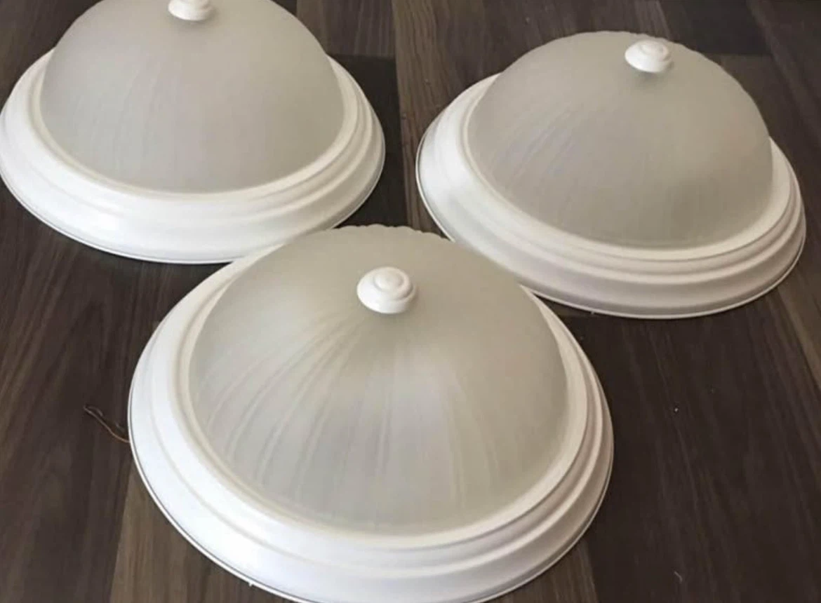 Set of 3 White Flush Mount Ceiling Lights Frosted Glass - photo 3