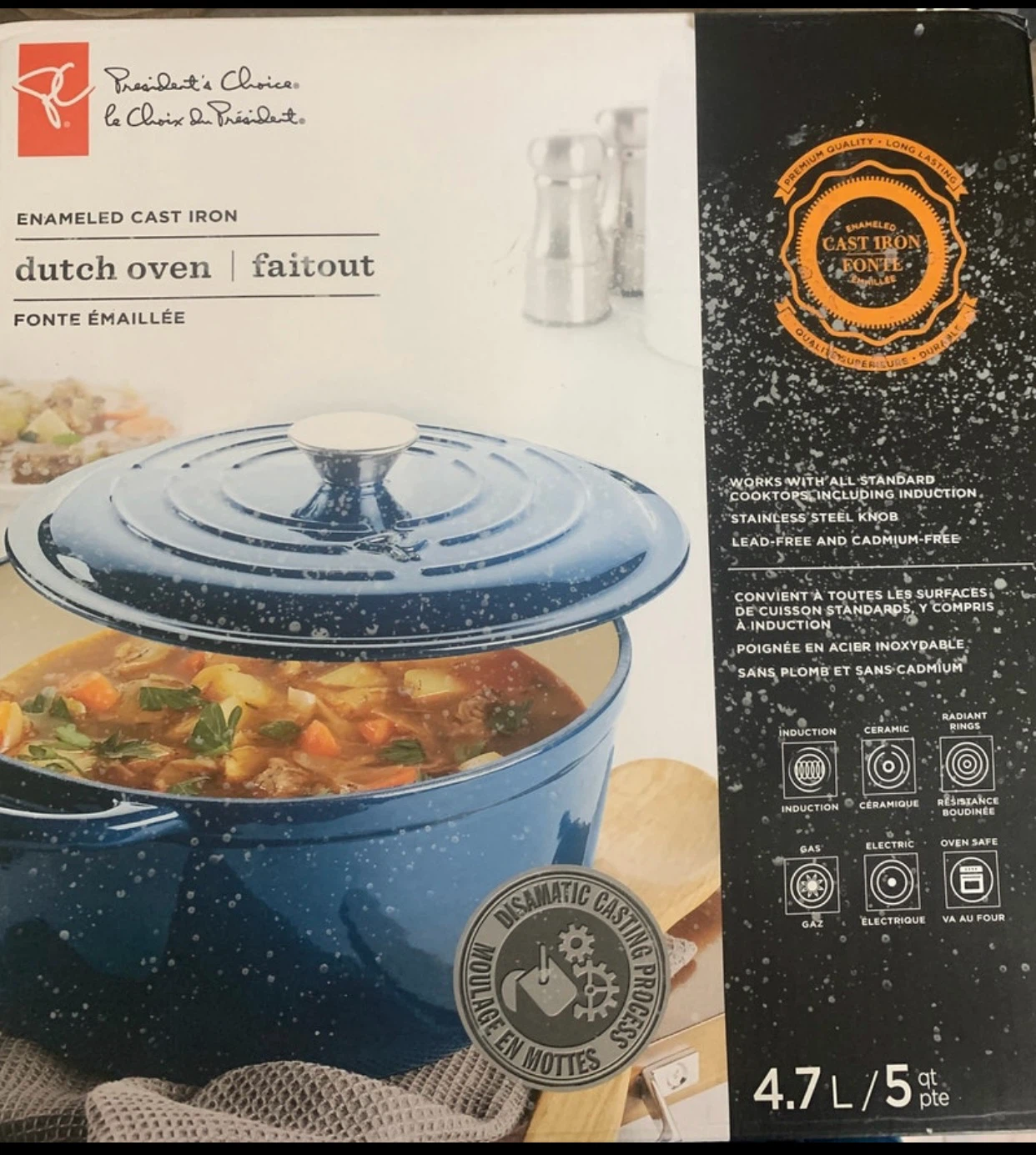 Enameled Cast Iron Dutch Oven 4.7L