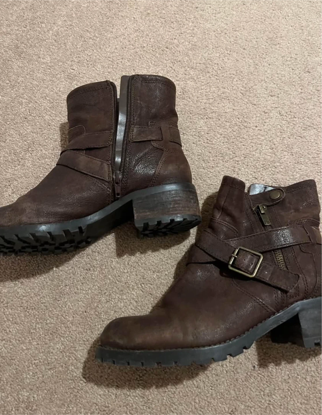 Brown Buckle Strap Ankle Boots