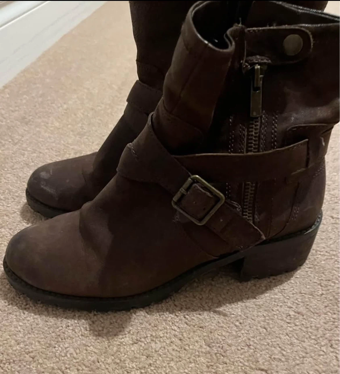 Brown Buckle Strap Ankle Boots - photo 3