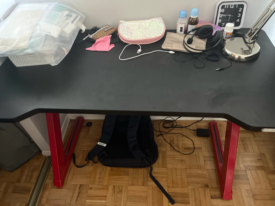 Black computer Desk with Red Legs