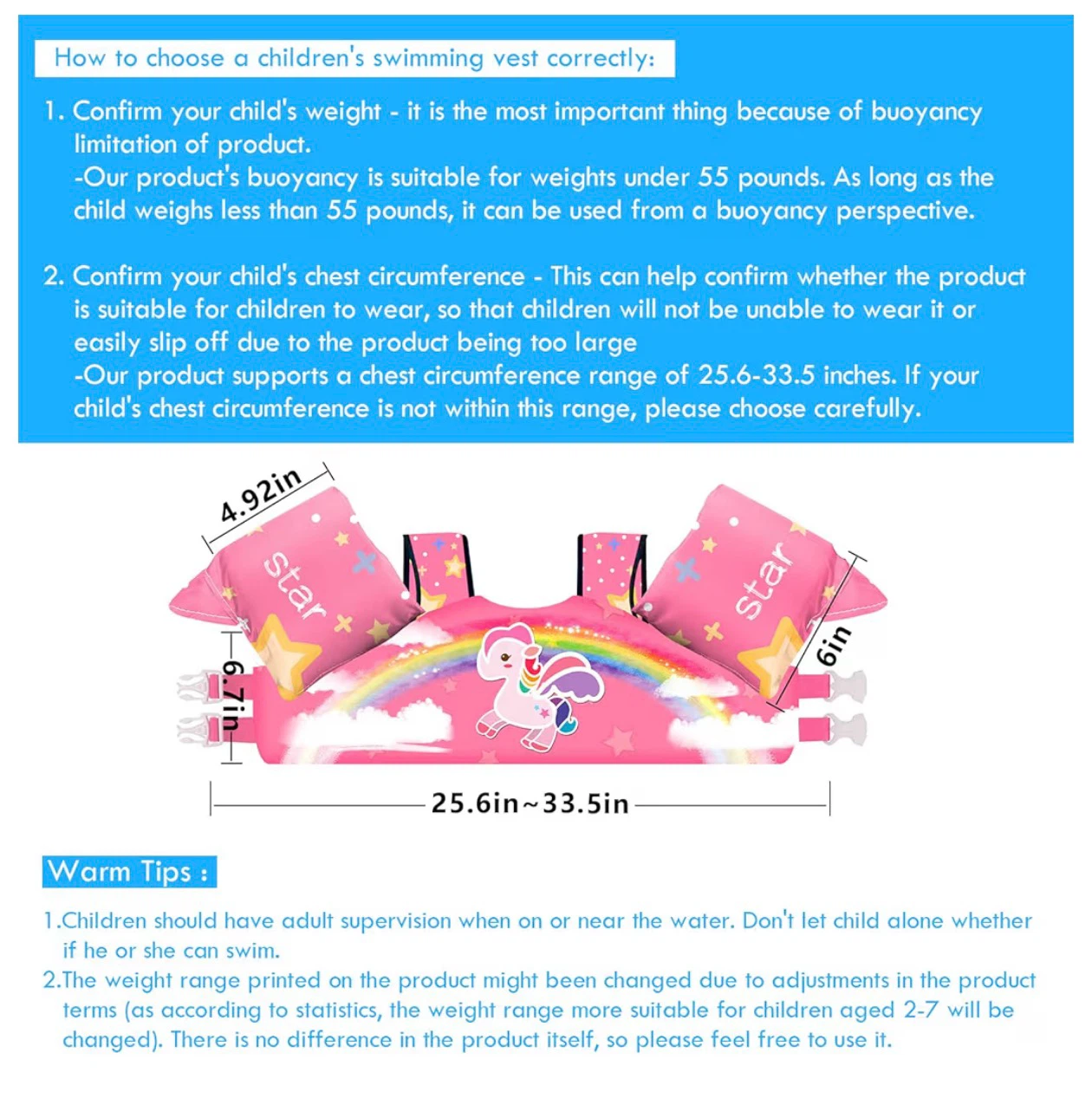 Kids Swim Vest Life Jacket Pink Unicorn Rainbow - photo 3