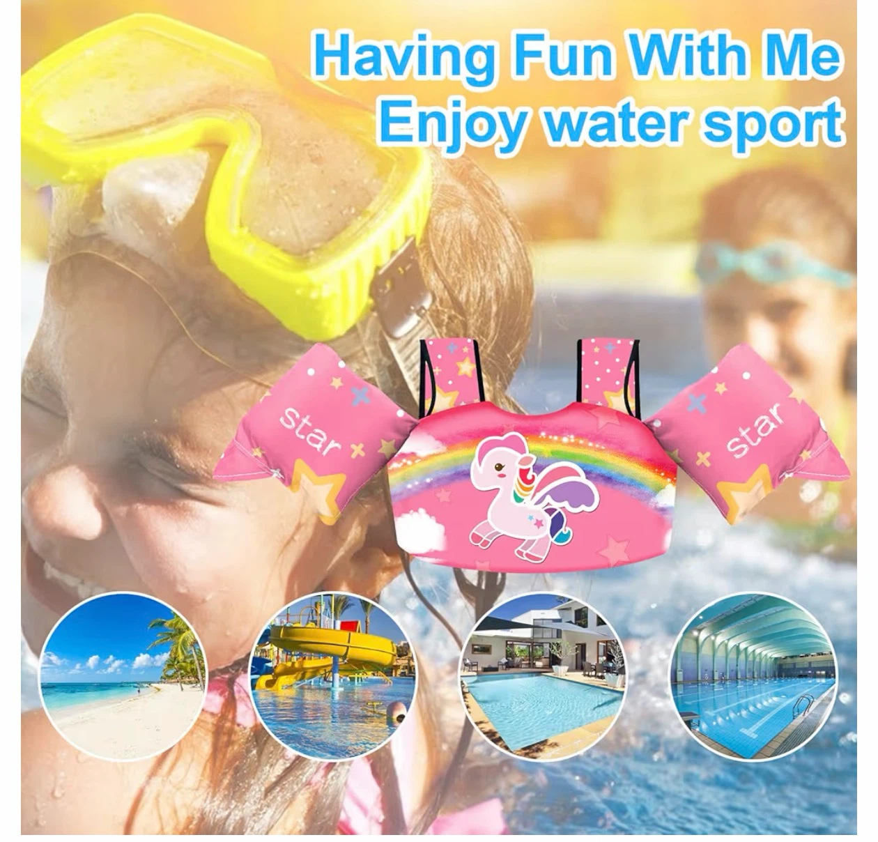 Kids Swim Vest Life Jacket Pink Unicorn Rainbow - photo 5