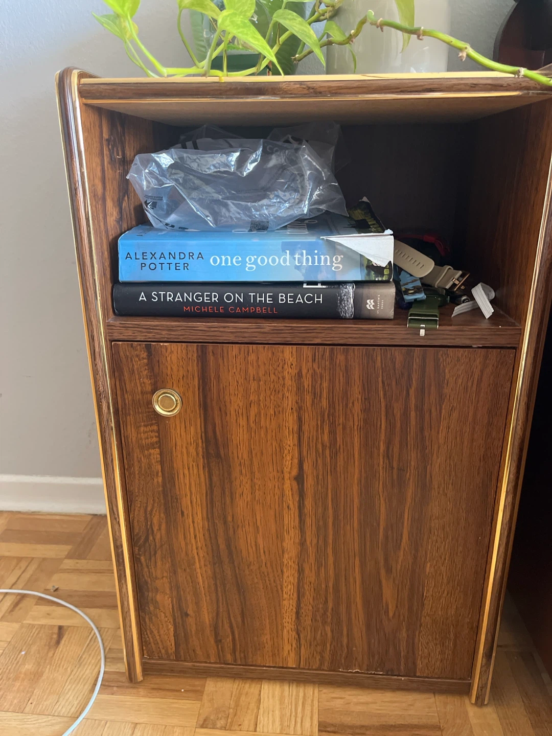 Vintage Wood Nightstand with Cabinet