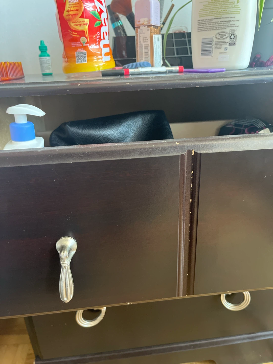 Dark Brown Dresser with 3 Drawers - photo 2