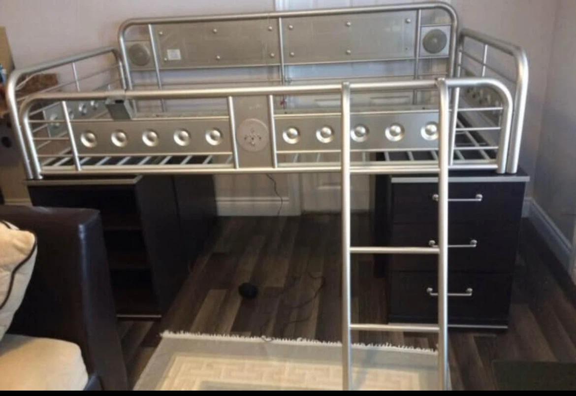Silver Loft Bed with Desk and Drawers - photo 3