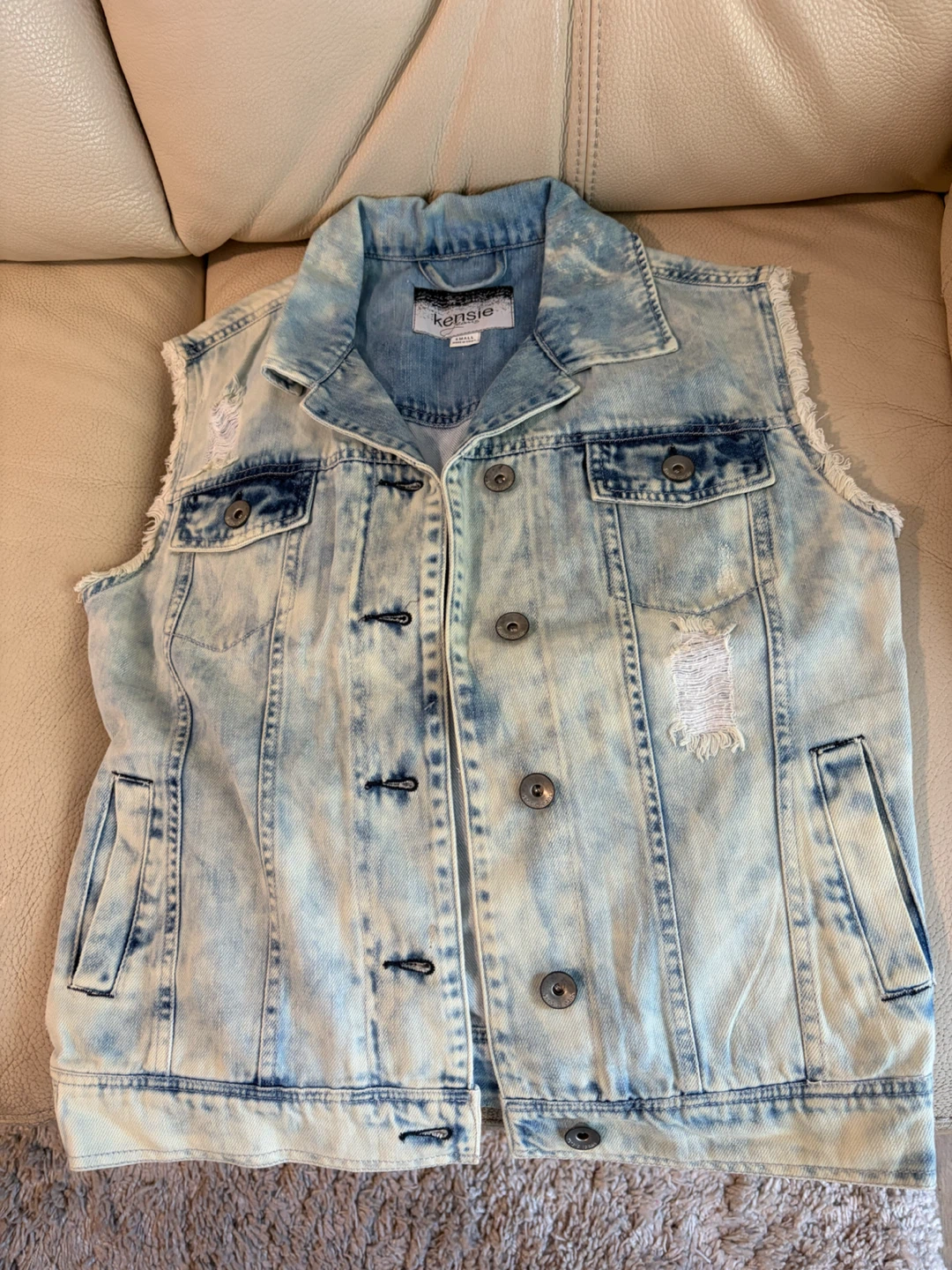 Kensie Jeans Distressed Denim Vest Size Small