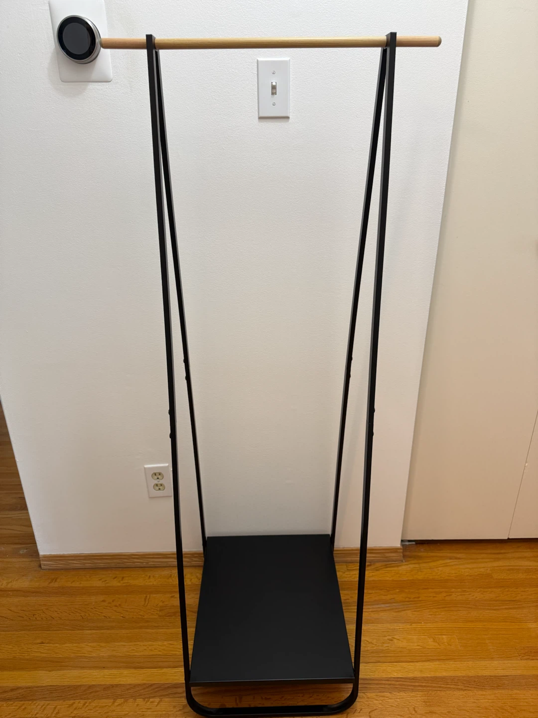 Modern Black Metal Clothes Rack with Wood Hanging Rod