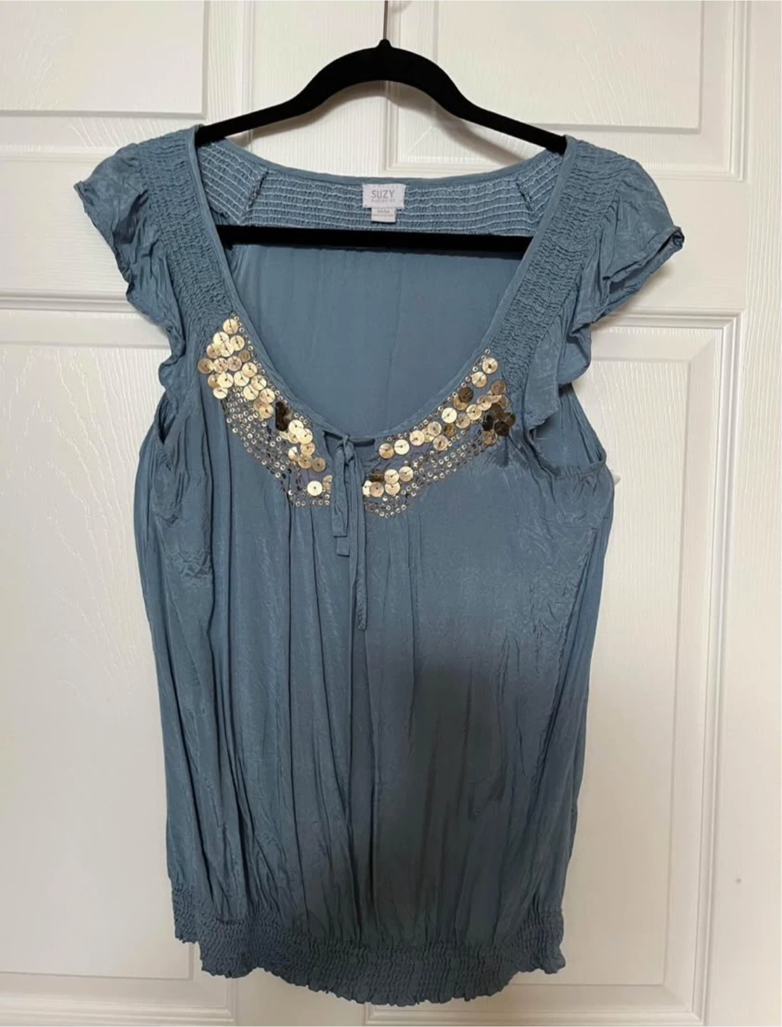 Suzy Shier Blue Sequined Blouse