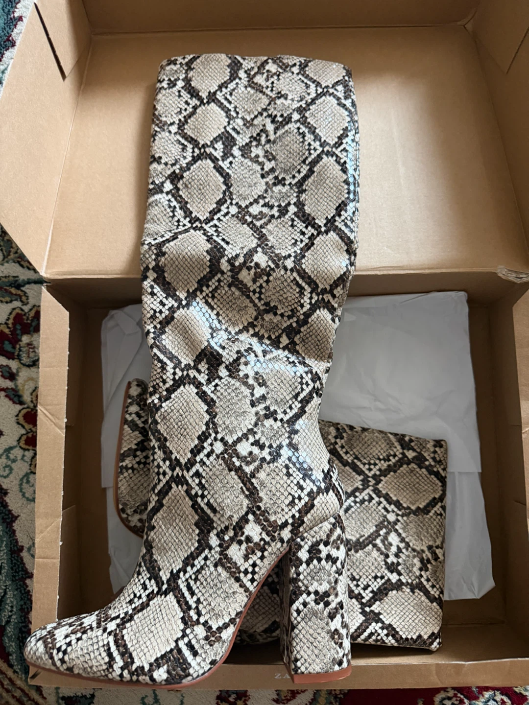 ZARA Snake Print Knee-High Boots Size 5 - photo 3