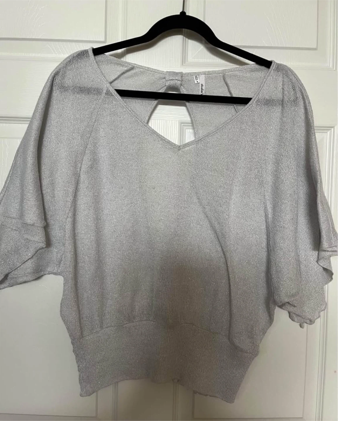 Studio Y Silver Sparkly Knit Top Size S