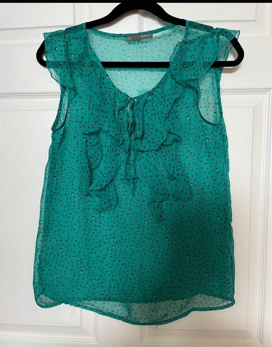 SMARTSET Women's Teal Polka Dot Ruffle Blouse Size S