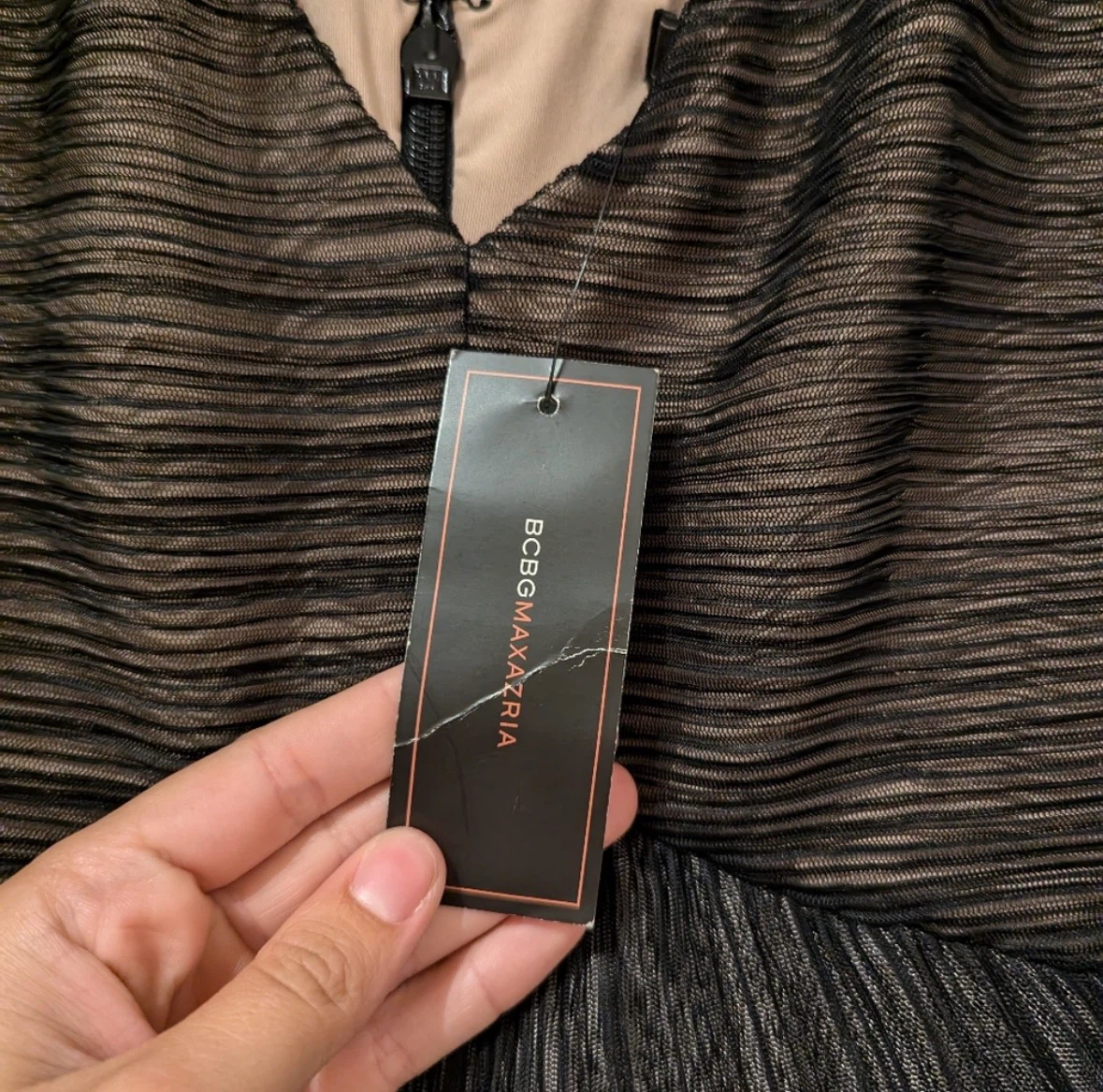BCBGMAXAZRIA Black Pleated Sheer V-Neck Mini Dress - photo 4