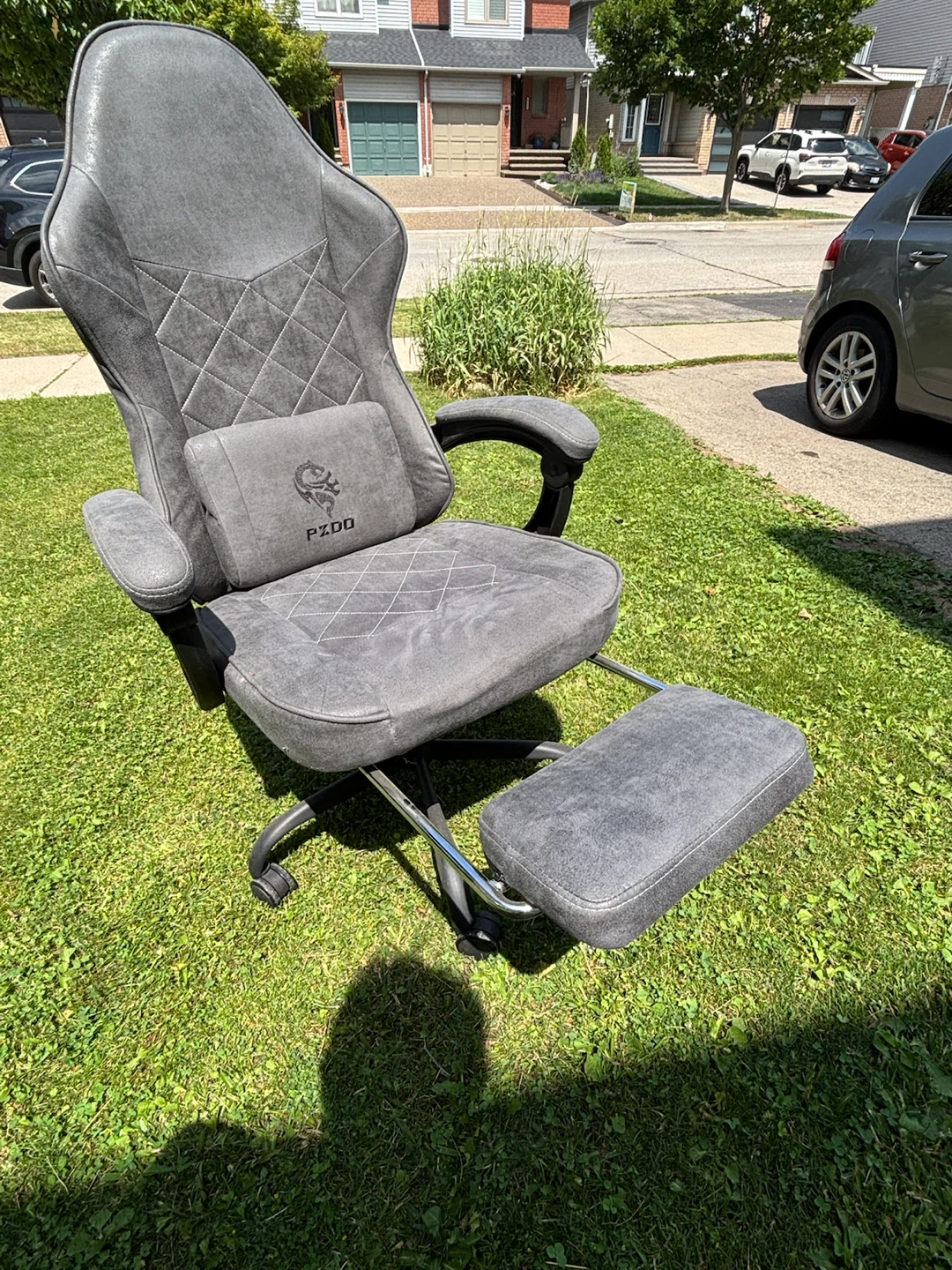 Grey Gaming Chair with Footrest and Lumbar Pillow - photo 2