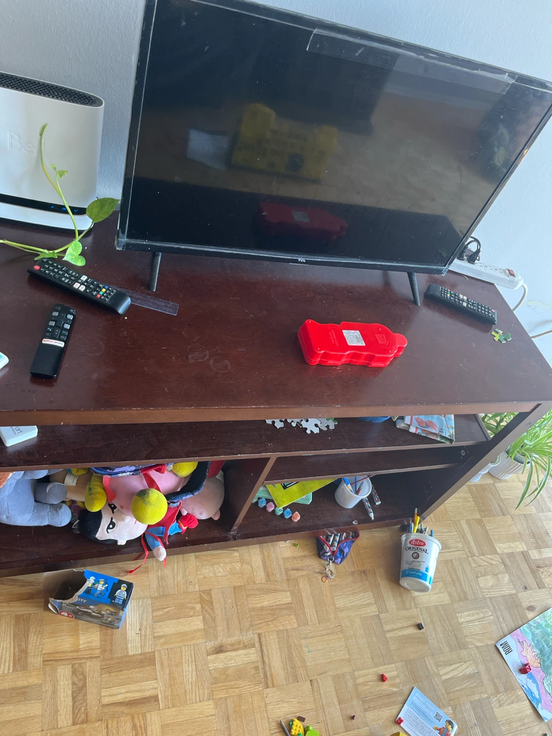 Dark Brown Wood TV Stand with Shelves