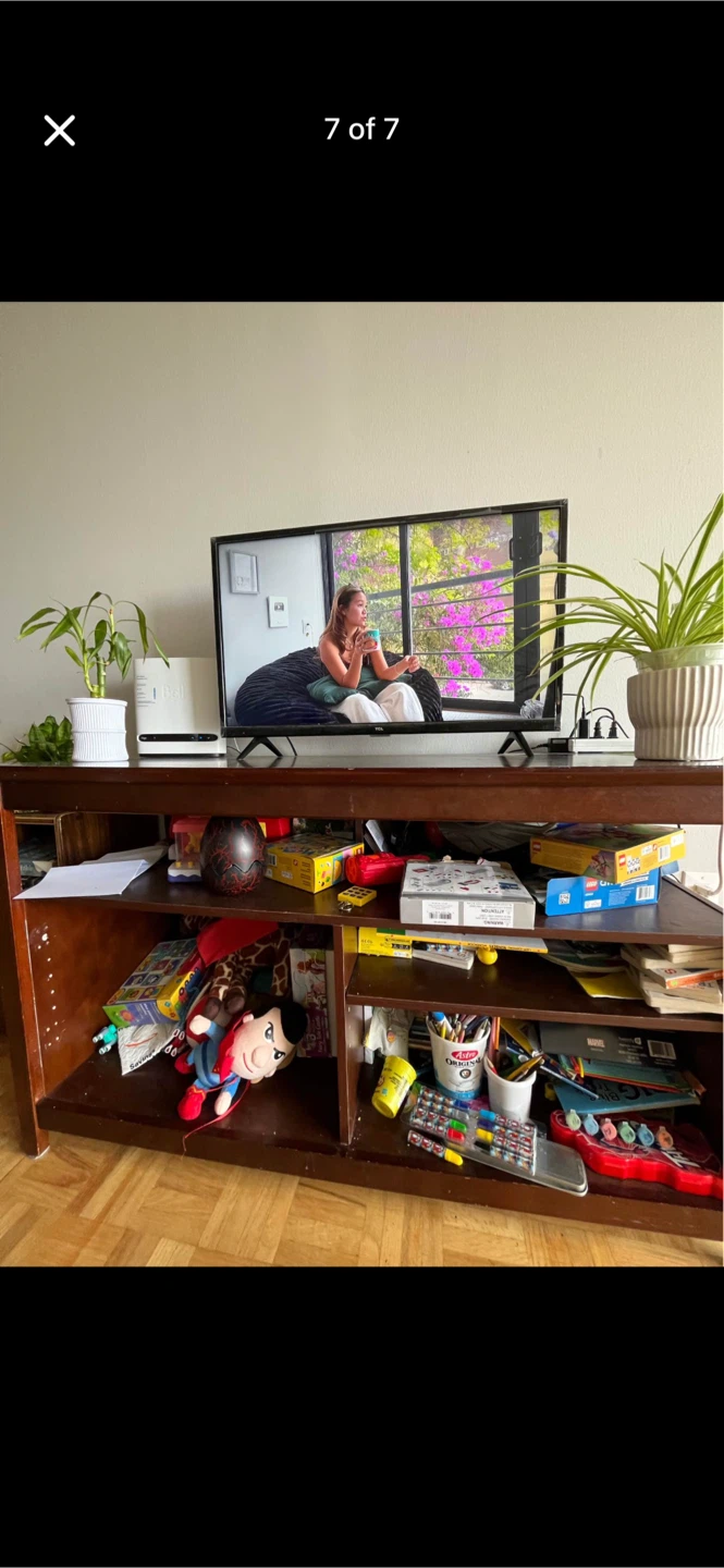 Dark Brown Wood TV Stand with Shelves - photo 2
