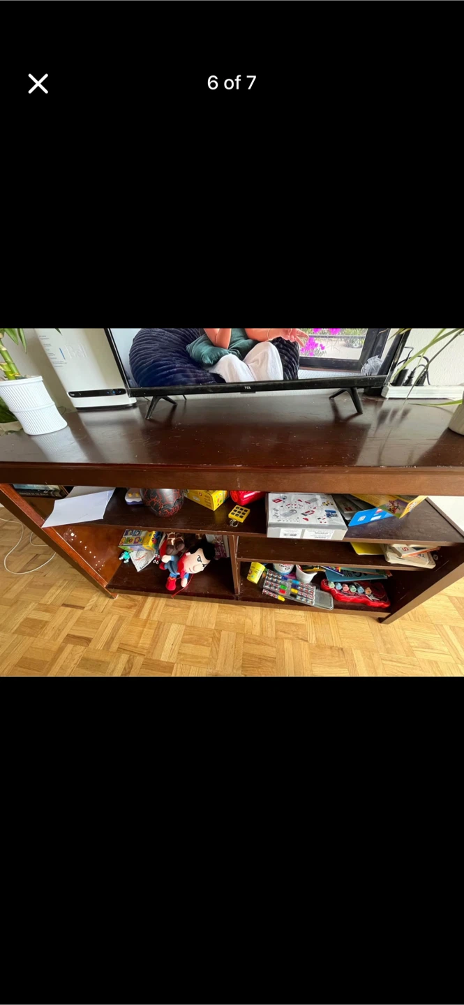 Dark Brown Wood TV Stand with Shelves - photo 3