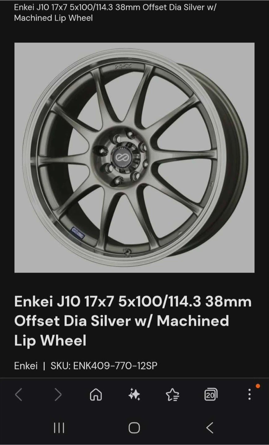 Enkei J10 17x7 5x100/114.3 38mm Offset Silver Machined Lip Wheel