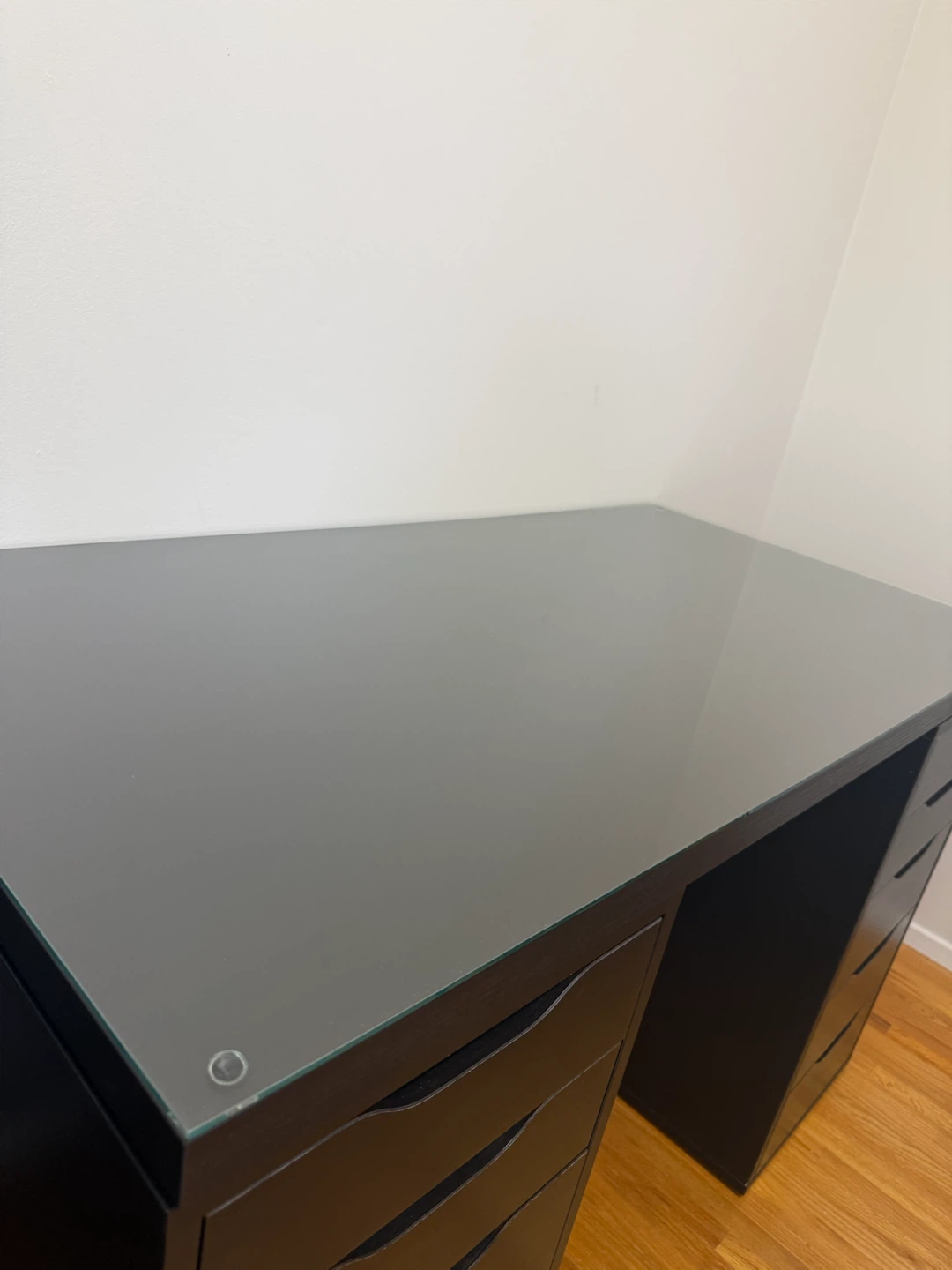IKEA LAGKAPTEN Black-Brown Desk Top with Custom Glass Top