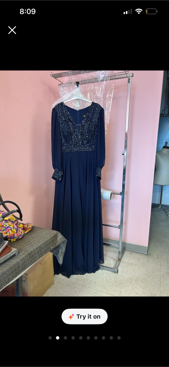 Navy Blue Embellished Evening Gown - photo 2