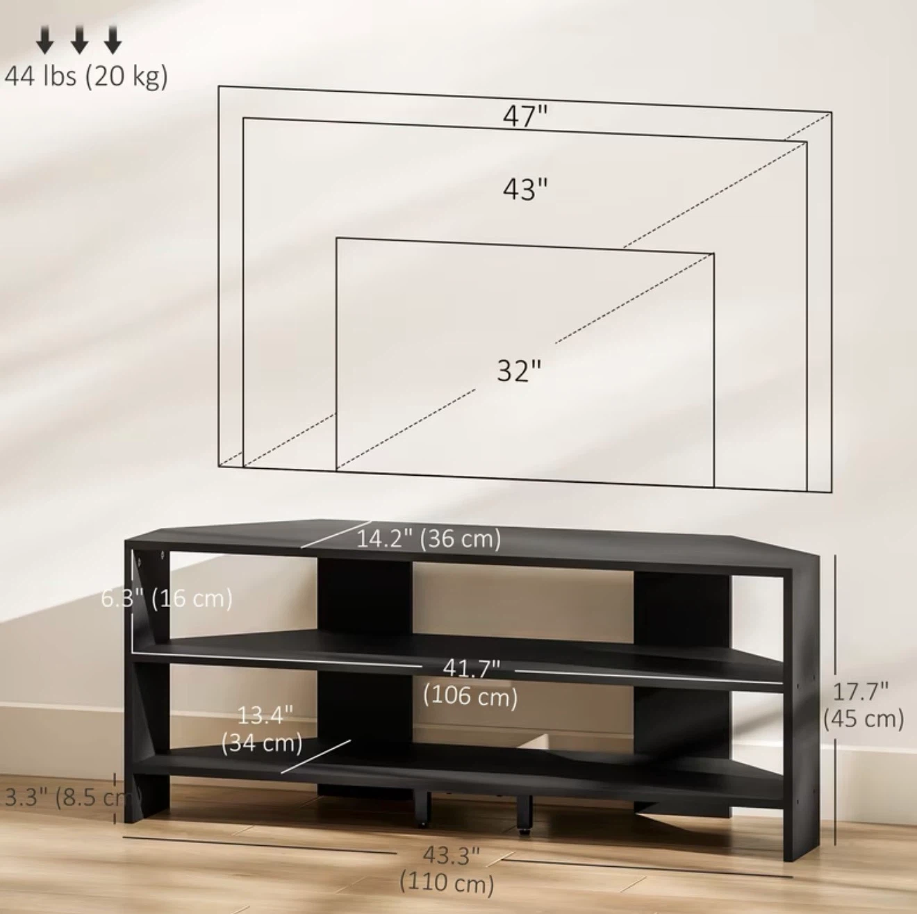 Black Corner TV Stand Media Console