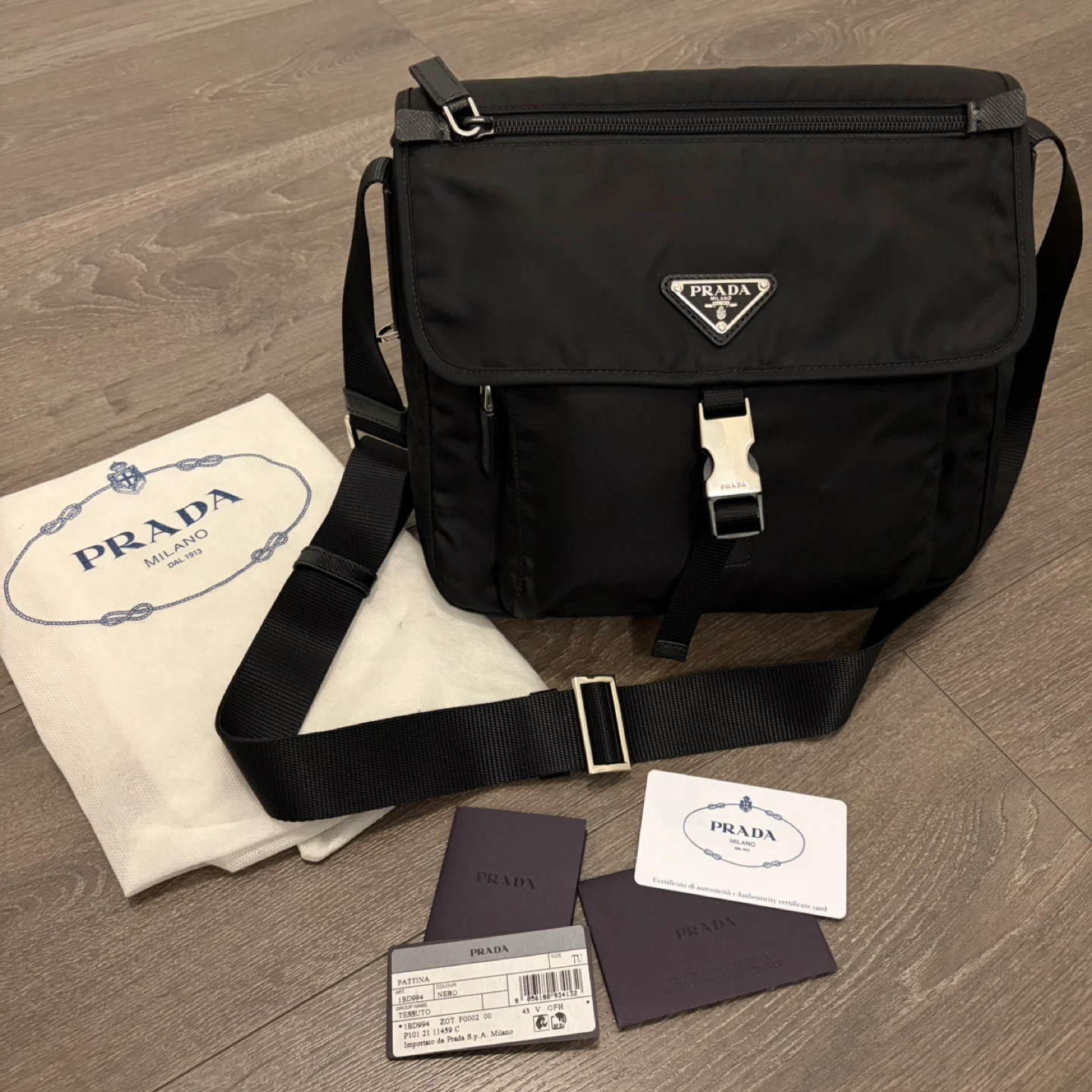 PRADA Nylon and Saffiano Leather Messenger Shoulder Bag