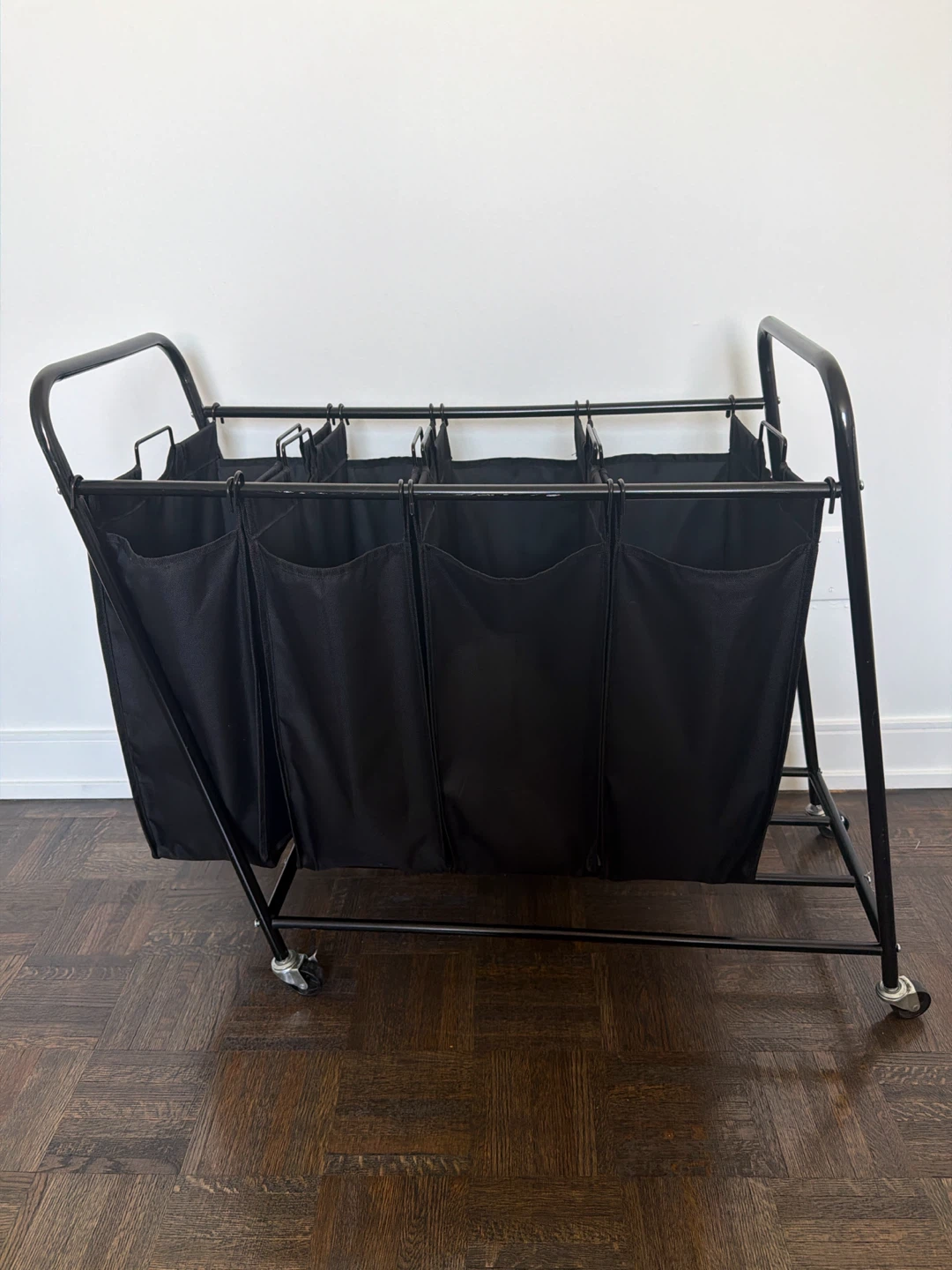 Black 4-Bag Rolling Laundry Sorter Cart