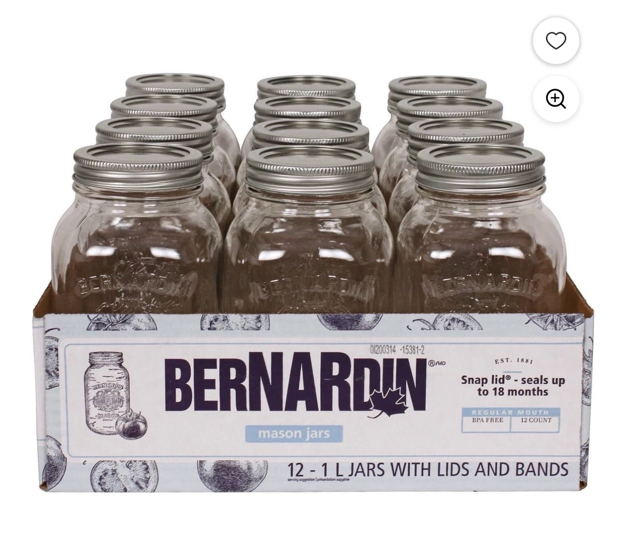 Bernardin Mason Jars with Lids & Bands - 1L (12 Count) - photo 4