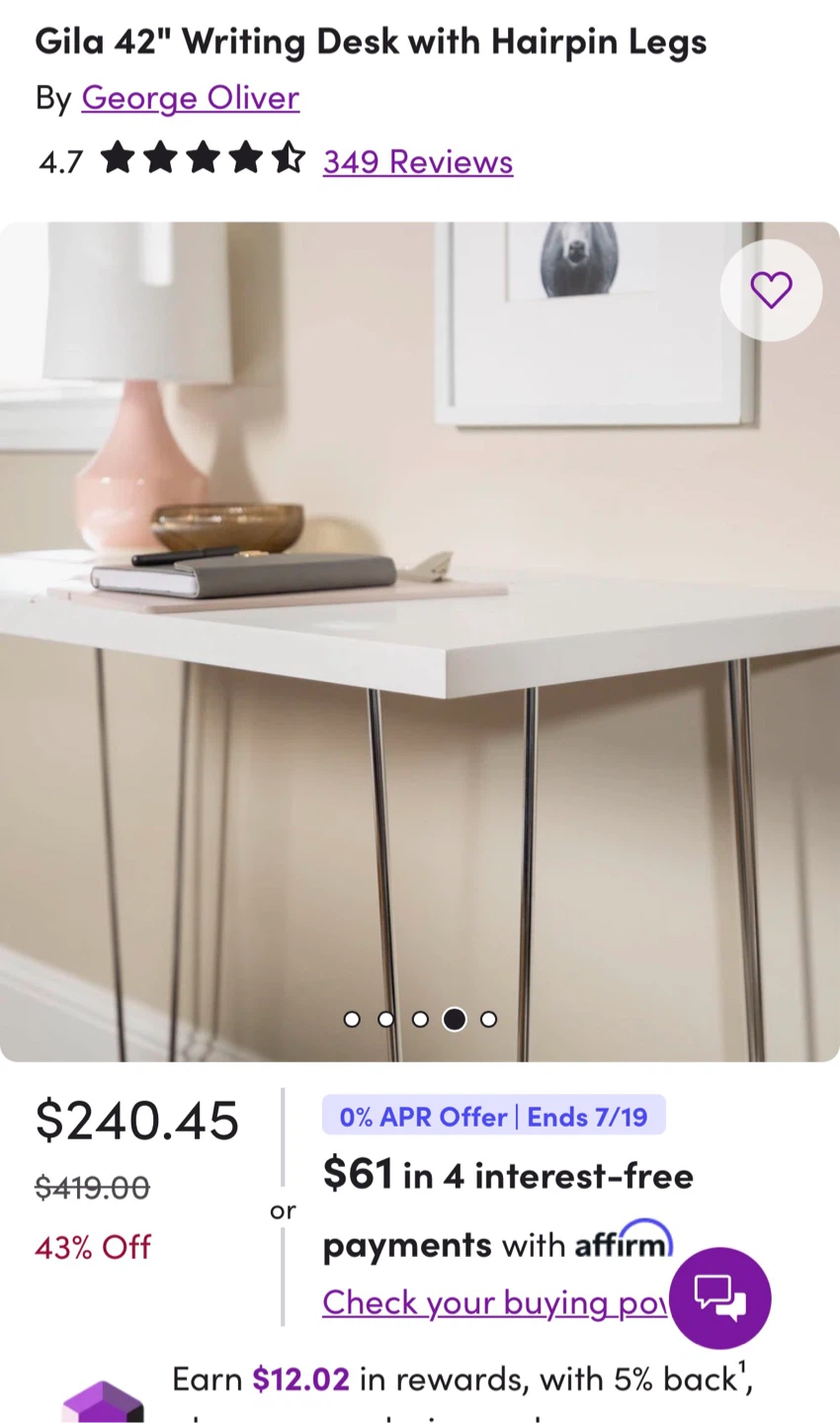 George Oliver Gila 42" Writing Desk with Hairpin Legs - photo 2