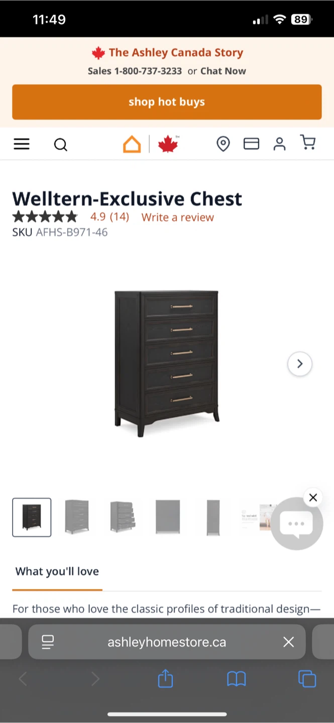 NEW Ashley Furniture Welltern 5 Drawer Chest Black Oak Finish