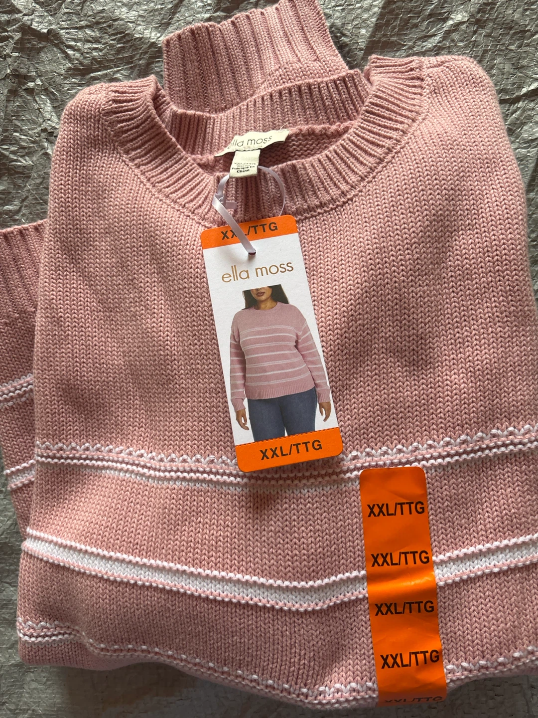 Ladies Ella Moss Pink Striped Sweater XXL