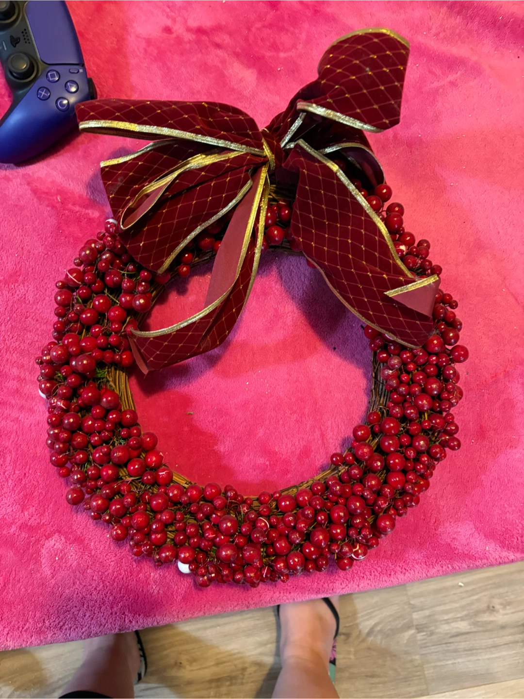 Red Berry Wreath with Velvet Bow