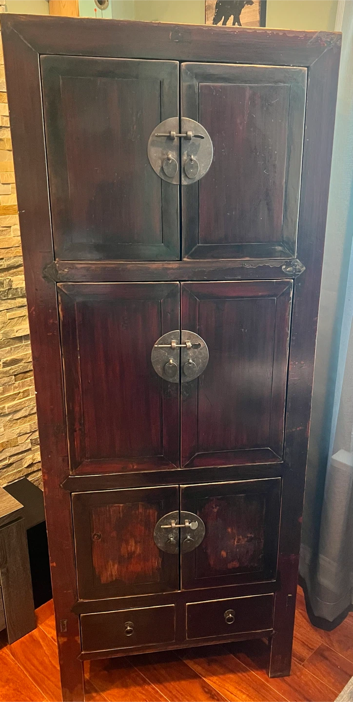 Vintage Wooden Cabinet with Brass Hardware