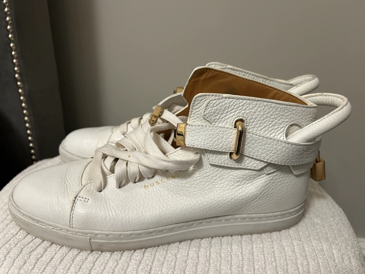 Buscemi White Leather Hi-Top Sneakers with Gold Hardware - photo 2